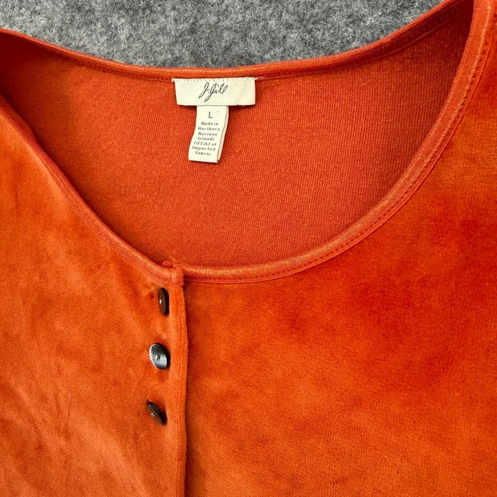 J. Jill Velour Cardigan Womens Large Orange Lace Velvet Trim Button Front Cotton - Picture 7 of 16